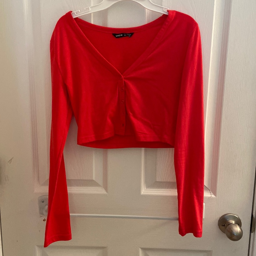 Shein long sleeve crop button up shirt size xs/2